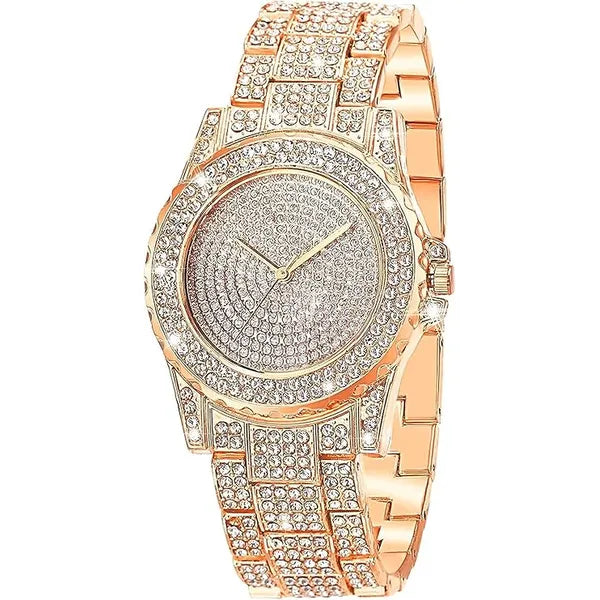 KASTWAVE Luxury Ladies Watch Iced Out Watch with Quartz Movement Crystal Rhinestone Diamond Watches for Women Stainless Steel Wristwatch Full Diamonds