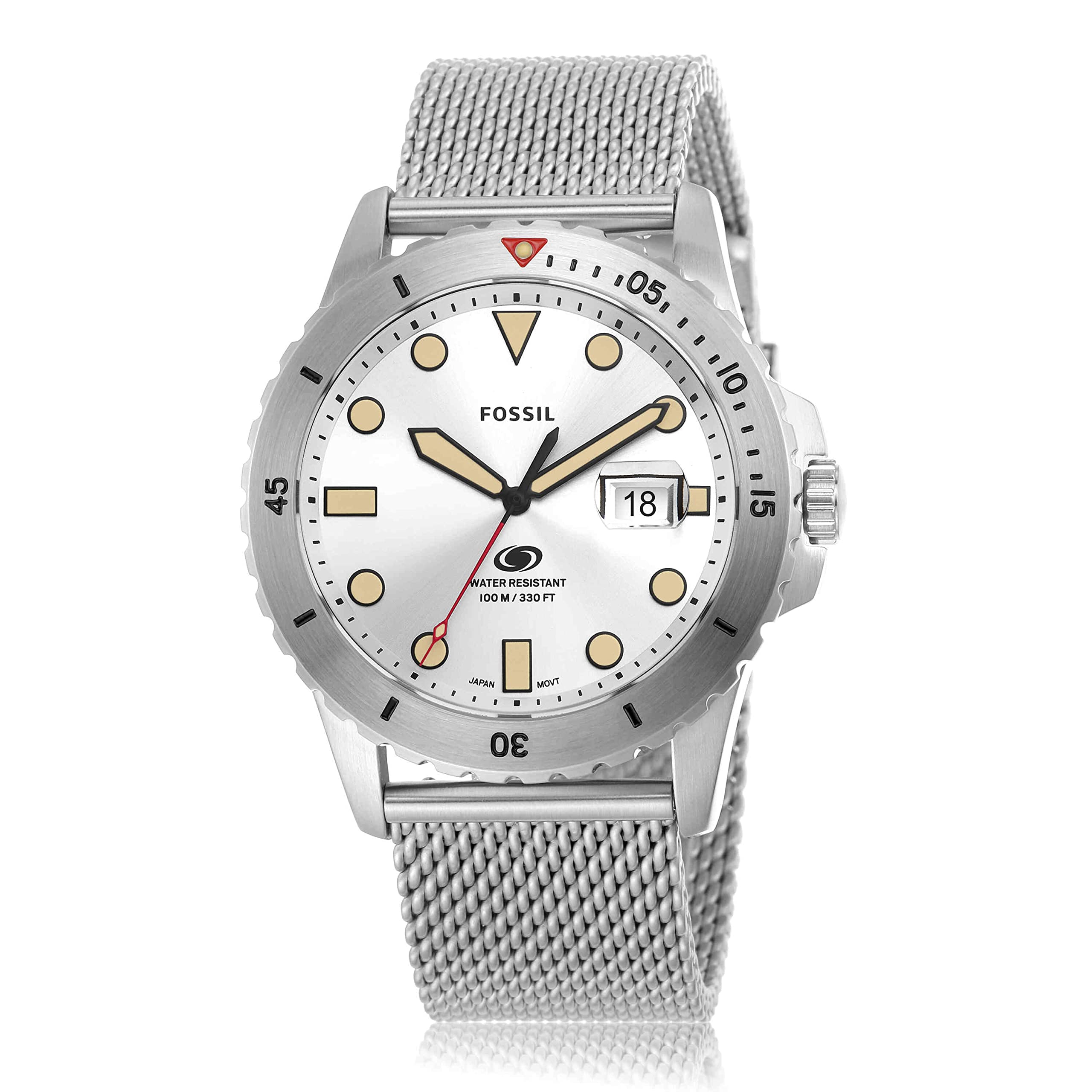 Fossil Men's Fossil Blue Quartz Stainless Steel Mesh Three-Hand Watch, Color: Silver (Model: FS5948)