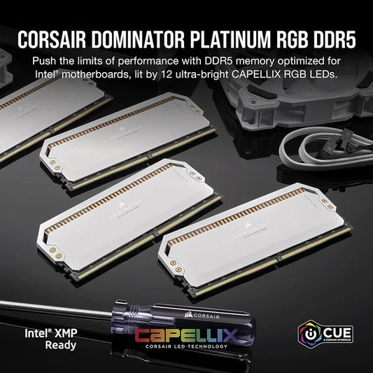 CORSAIR Dominator Platinum RGB 32GB (2 x 16GB) DDR5 RAM Up to 5200MHz Speed (CMT32GX5M2B5200C40W) - White