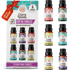 GuruNanda Essential Oils Set – 6 Pack (10mL Each), Lavender, Peppermint, Eucalyptus, Lemongrass, Grapefruit & Ylang Ylang, 100% Natural Aromatherapy Oils for Diffuser, Massage & DIY Candle Making