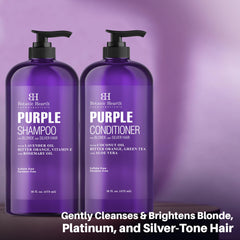BOTANIC HEARTH Purple Shampoo and Conditioner Set - for All Shades of Blonde, Silver and Gray Hair - Enhances Highlights - Sulfate Free, Paraben Free, 16 fl oz each