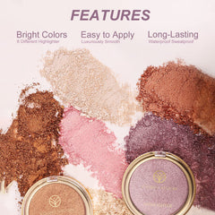 MAKINGTEC Baked Highlighter Powder Palette, Sheer Pearl Shimmer Shades for Face Highlighter Makeup, Highly Pigmented Illuminating Bronzer Powder Weightless Creamy Texture