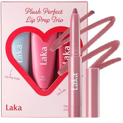 Laka Plush Perfect Lip Prep Trio Soothing Prep Lip Mask & Fruity Lip Glotioner 2pc & Stain Lip Liner #02 Suede Pink