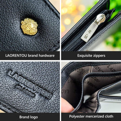 LAORENTOU Genuine Leather Wallets for Men Short Billfold Wallet with Zipper Pocket Mens Clutch Wallet Purses Credit Card Holders Gift for Father Day, 01 Black, ONE SIZE, Casual