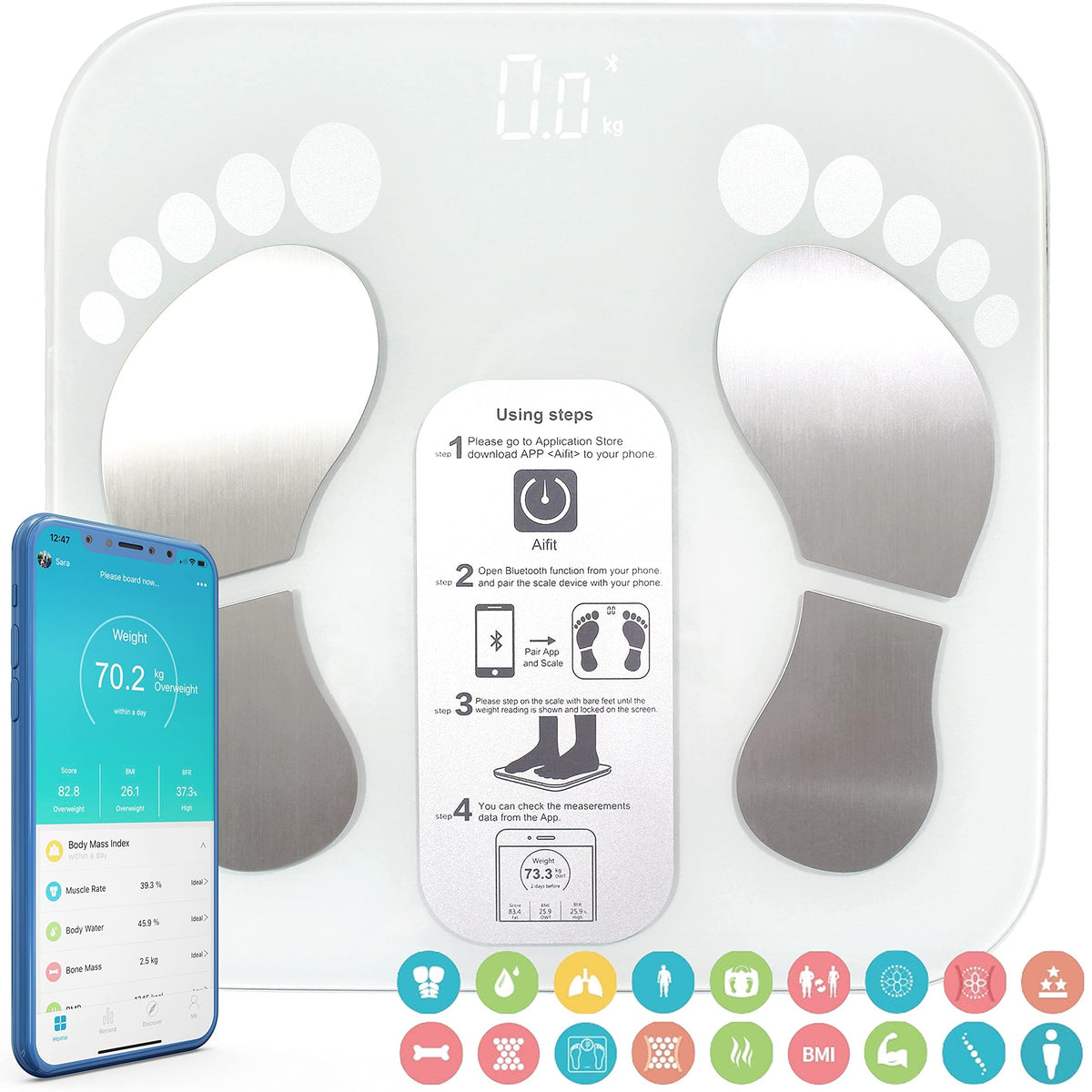 ELECDON Smart Electronic Weight Scale, Bluetooth Bathroom Body Fat Scale with Digital Measurements, BMI Analysis, Bathroom Accessory Set