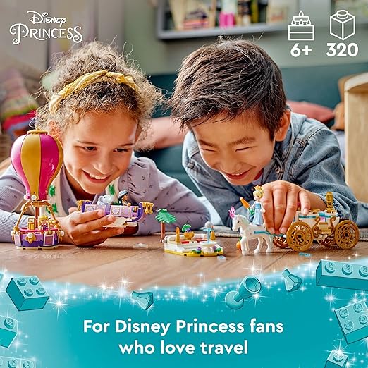 LEGO 43216 Disney Princess Enchanted Journey 3in1 Playset with Cinderella, Jasmine, Rapunzel Mini Dolls with Toy Horse & Carriage, Flying Carpet, Hot Air Balloon, Gift for Girls and Boys Aged 6+