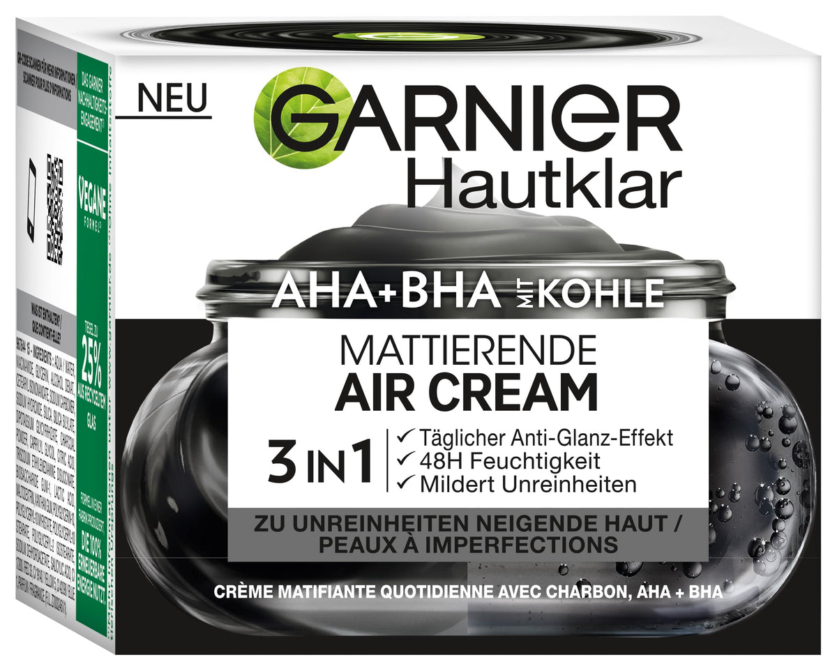 Garnier SkinActive AHA+BHA with Charcoal 3-in-1 Face Cream Mattifying Air Cream for Blemish-Prone Skin, 50 ml
