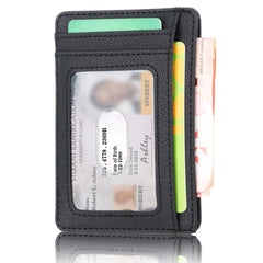 Stazh Slim Wallet - Minimalist Front Pocket RFID Blocking Leather Wallets for Men & Women - Grain Black