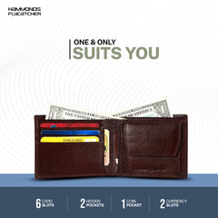 HAMMONDS FLYCATCHER Genuine Leather Wallets for Men, Brown - RFID Protected Leather Wallet for Men - Mens Wallet with 6 Card Slots - Gift for Valentine Day, Father's Day, Birthday, Raksha Bandhan