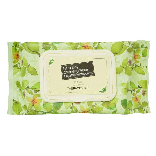 The Face Shop Herb Day 365 Cleansing Wipes - Make Up Remover Face Wipes with Rosemary Extract - Non-Irritating - Refreshing, Brightening, Moisturizing - Korean Skin Care