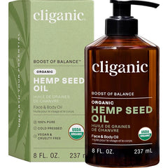Cliganic Organic Hemp Seed Oil For Skin, Face & Hair - 100% Pure Cold Pressed Natural Unrefined