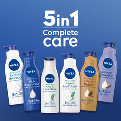 NIVEA Body Lotion for Normal to Dry Skin, Aloe & Hydration, 5in1 Complete Care, with Deep Moisture Serum, 48H Fast Refreshing Moisture, 2x400ml - Pack of 2