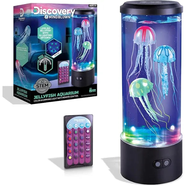 Discovery Jellyfish Aquarium Lamp Color Morphing LED Bedroom Night Light with Remote 15 Light Options Lifelike Floating Jellyfish Educational Learning Gift Ages 8+