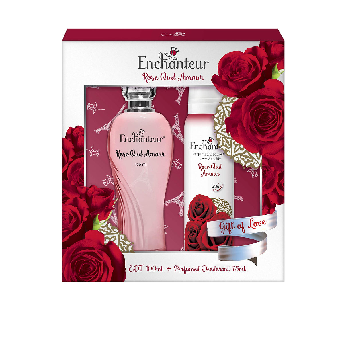 Enchanteur EDT& Perfumed Deodorant Giftpack- Rose Oud Amour, Gift Of Love, 175 ml