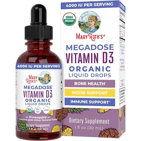 MARYRUTH'S Megadose Vitamin D3 Drops, Vitamin D 4000 IU, Vegan, 30 Servings | USDA Organic, For Adults & Kids, Immune Support & Bone Health, Vegan, Gluten Free