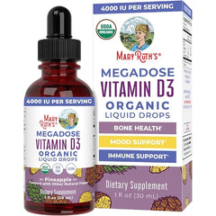 MARYRUTH'S Megadose Vitamin D3 Drops, Vitamin D 4000 IU, Vegan, 30 Servings | USDA Organic, For Adults & Kids, Immune Support & Bone Health, Vegan, Gluten Free