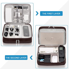 Electronic Organizer Bag, Three Layer Electronic Accessories Bag Organizer, Cable Organizer Bag, Gadgets Organizer Travel Case for Cables Earphone Flash Drive Phone Tablet Charger Mouse etc. (Brown)