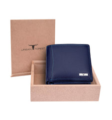 URBAN FOREST Oliver Blue Leather Wallet for Men - Packed in Premium Wooden Box for Festive Gifting