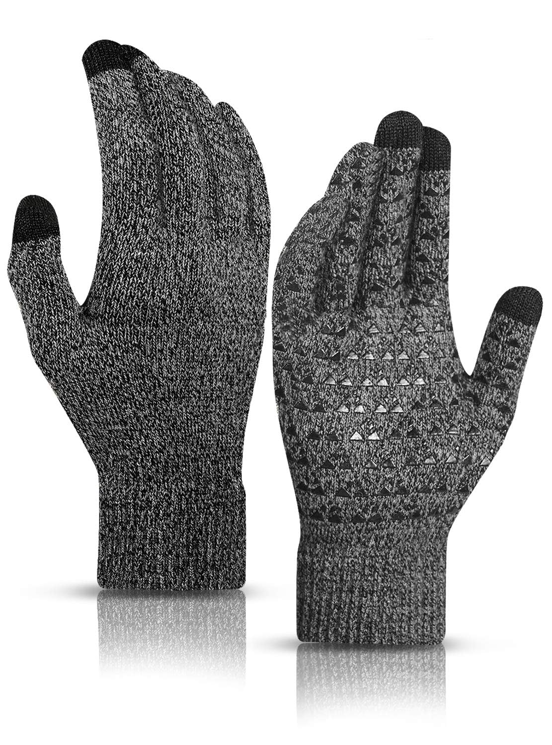 Veximind Winter Gloves for Men and Women - Upgraded Touchscreen Thermal Knit Gloves for Cold Weather, Running, Driving, Hiking - Black Gray