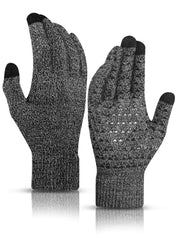 Veximind Winter Gloves for Men and Women - Upgraded Touchscreen Thermal Knit Gloves for Cold Weather, Running, Driving, Hiking - Black Gray