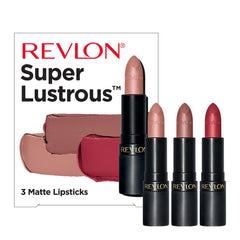 Revlon Lipstick Set, Super Lustrous 3 Piece Gift Set, High Impact, Matte Finish in Nude Plum & Red, Pack of 3