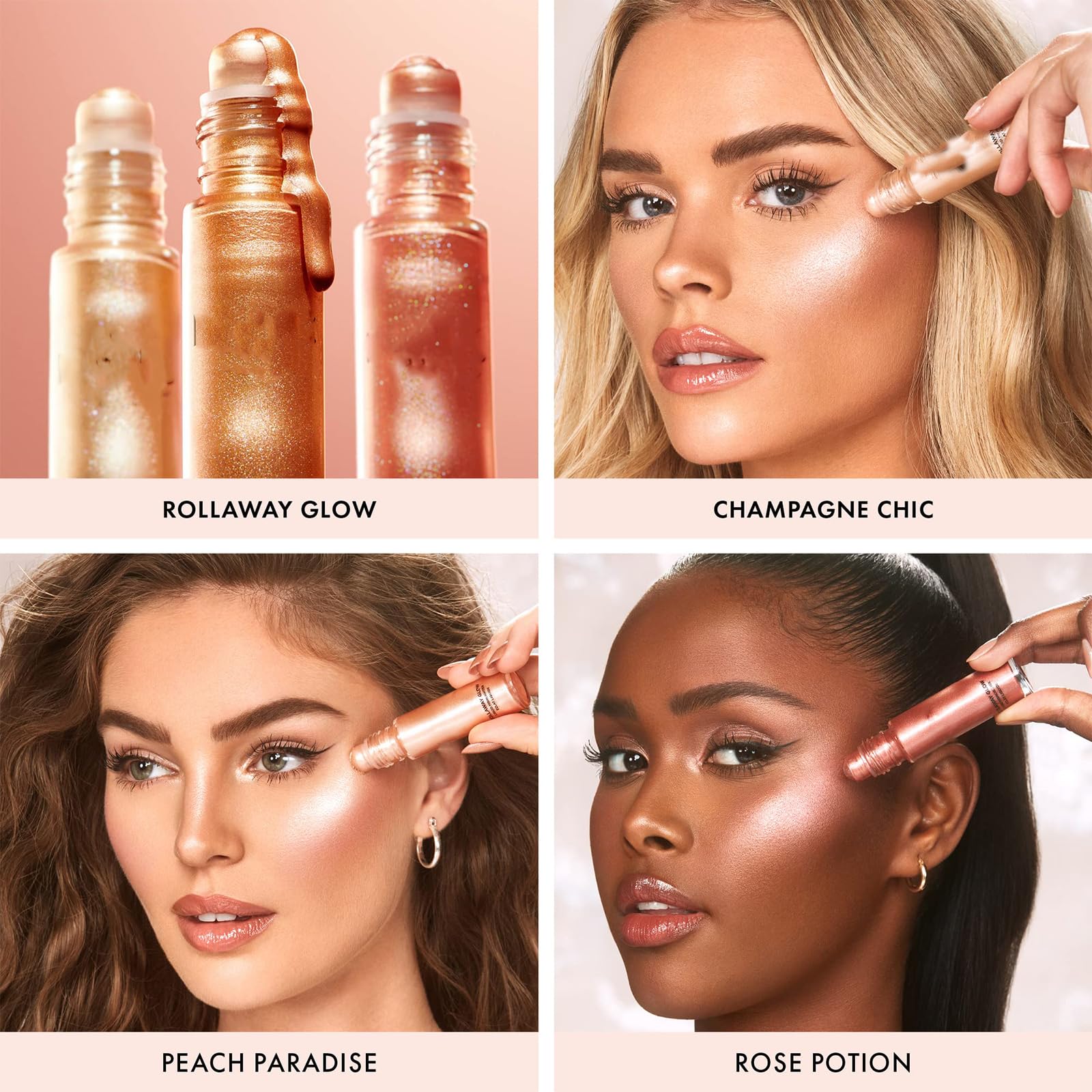 Excefore Liquid Highlighter Makeup, Liquid Highlighter for a Radiant Glow, Long Lasting Highlight Face Illuminator Make up, Cruelty-Free, Vegan Makeup Rose Potion/Peach Paradise/Champagne Chic