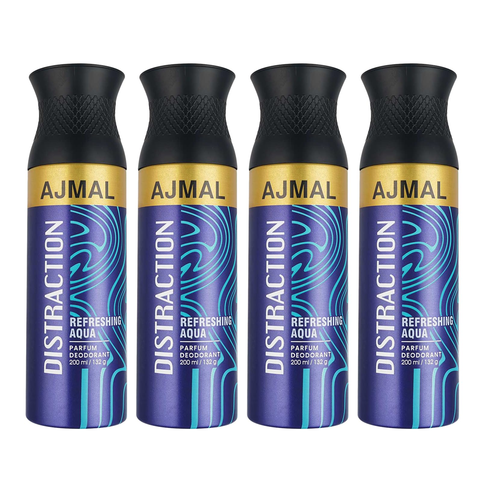 Ajmal Distraction Deodorant Combo pack of 4 Deodorant 200ml each (Total 800ML) for Men & Women + 4 Parfum Testers