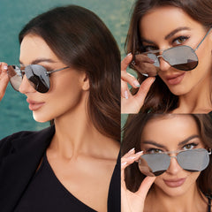 VIVIENFANG Premium Rimless Oversized Aviator Sunglasses for Women, Polarized PC Lens UV Protection Womens Shade VF2203