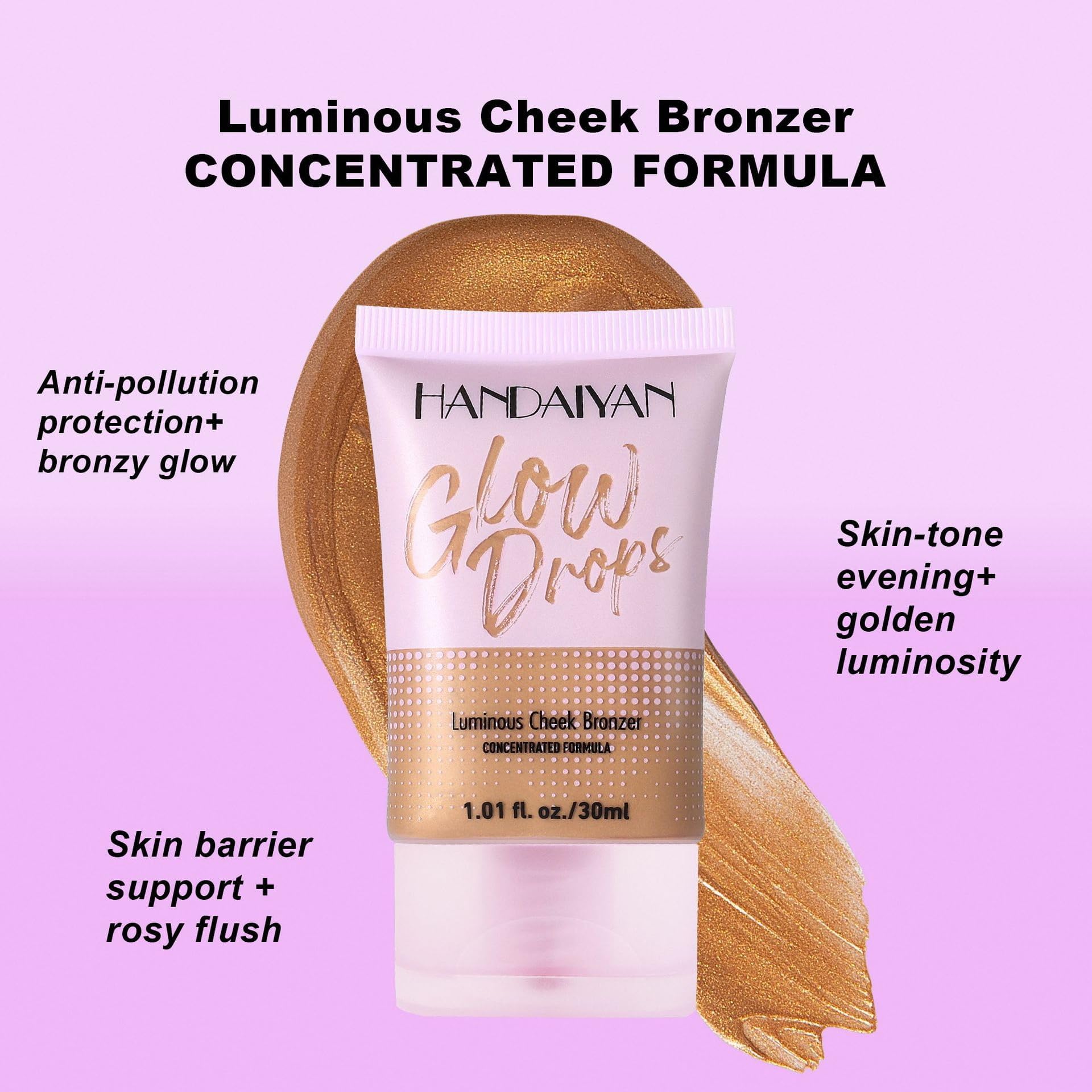 Bronze Glow Drops, Liquid Bronzing Drops for Flawless Skin & A Radiant Finish, Liquid Highlighter Luminous Drops for a Radiant Glow, Shimmer Highlighter Makeup, Vegan Concentrated Formula (30ml)