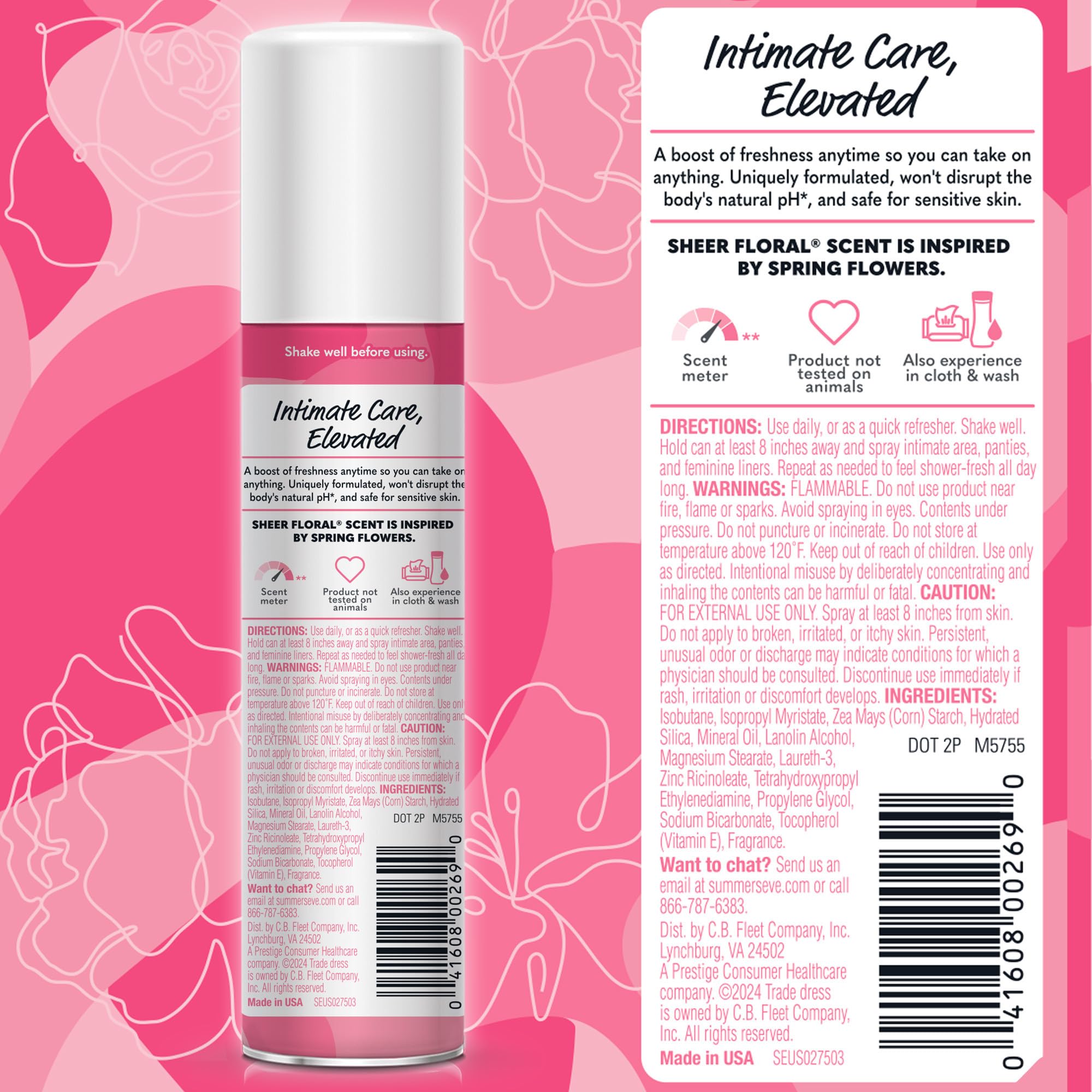 Summer's Eve Sheer Floral Daily Refreshing Feminine Spray, 2 oz, 3 Pack