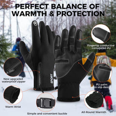 TERRIFI Winter Gloves, Men Women Touch Screen Glove, Classic Unisex Leather Gloves for Cycling, Running, and Fishing - Waterproof and Thermal for Men and Women