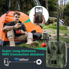 NALACAL Trail Camera, 4K 48MP WiFi Hunting Game Camera, 0.2s Trigger Time Deer Trail Camera, Infrared Night Vision IP67 Waterproof Wireless Wide Angle Trail Camera, for Outdoor Wildlife Monitoring