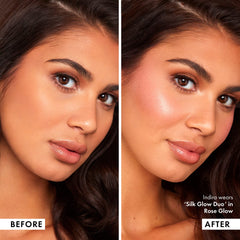 ICONIC London Silk Glow Duo | Hybrid Gel-Powder Blush & Highlighter Compact | For Radiant & Glowing Skin | 100% Vegan & Cruelty Free | Rose Glow
