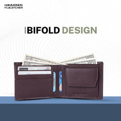HAMMONDS FLYCATCHER Genuine Leather Wallet for Men - RFID Protected Leather Purse for Men, Money Purse for Men, Bi-Fold Wallet - 6 Card Slots, 1 Card Case, Coin Pocket, Hidden Pockets - Croc Brown