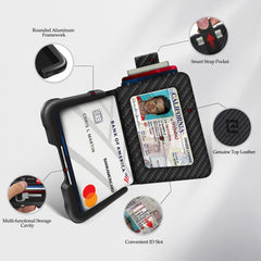 Enigma Dapper PU Leather Bifold Front Pocket Slim Wallet for Men, Aluminum Metal Travel Tactical RFID Blocking Card Holder Money Clip, Ideal Men's Gift - Carbon Fiber