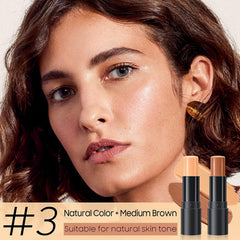 Parlberd Double-End Contour Foundation Stick, Face Brightens & Shades Pencil,Highlighting Shade Concealer Makeup, Face Body Contour Makeup Bronzer Stick (Natural Color+Medium Brown)#3