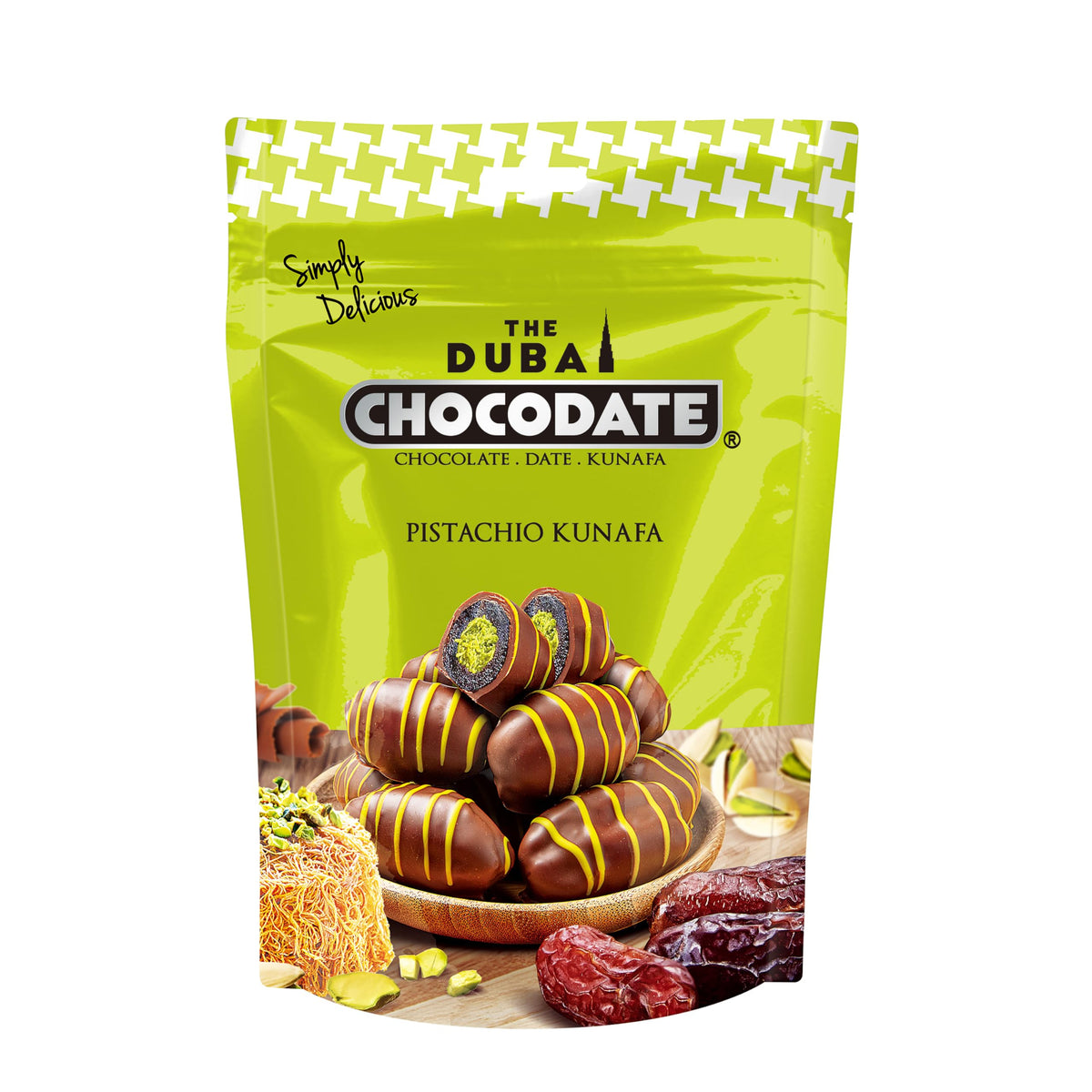Chocodate Pistachio Kunafa Dates Coated with Chocolate - 90g