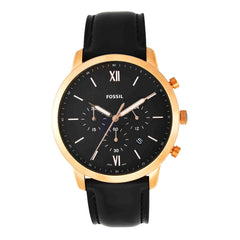 Fossil Mens Quartz Watch, Analog Display and Leather Strap Gold/Black