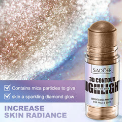 Instant Highlighter Makeup Stick, 3D Glow for Face, Neck, Eyes, Lips & Hair - Nourishing, Buildable, Long-Lasting Shine with Coconut Oil, Castor Oil & Vitamin C