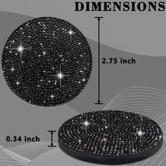 Dermasy Cute Car Cup Coaster, 2PCS Universal Vehicle Cup Holder Insert Coaster 2.75 inch Silicone Anti Slip Bling Crystal Rhinestone Auto Car Accessories for Women & Lady (Black)