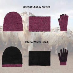 KASTWAVE Winter Beanie Hat Scarf Touchscreen Gloves Set Knit Thick Fleece Lined Warm Touchscreen Gloves Beanie Scarf Set for Men and Women. Women Winter Hats 3-Piece Warmer Set, One Size - Rose Red