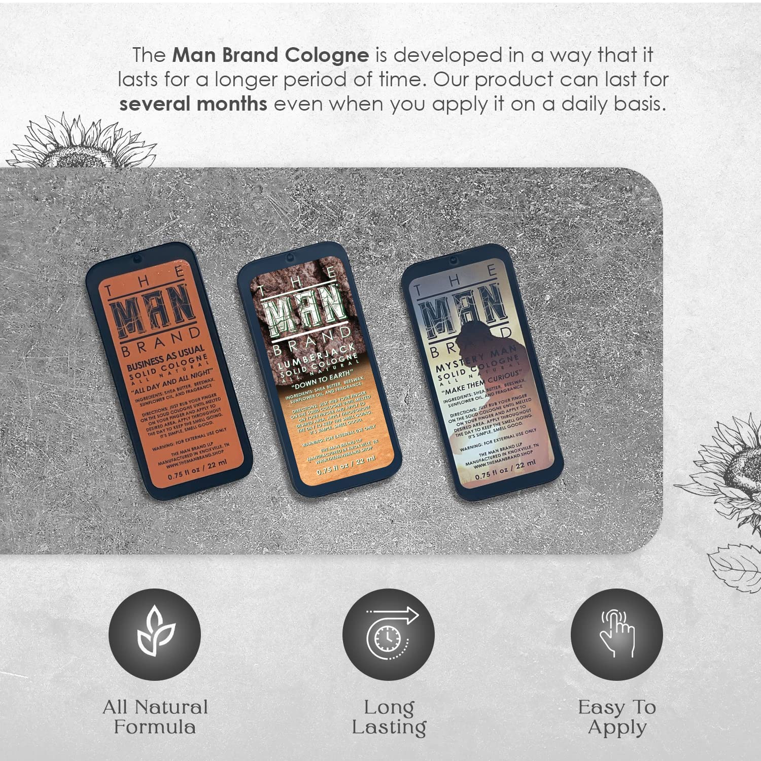 The Man Brand Solid Cologne Sample Set - Mens Sample Cologne Pack - Mens fragrance Sampler Set - Mens Travel Size Cologne Sampler Set (The Triad - 3 Pack - 0.75 oz each)