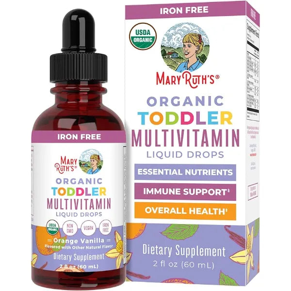MaryRuth's Organic Toddler Multivitamin Drops,Vegan,Sugar Free,30 Servings | Vitamin A C D E B6 B12 Zinc, Healthy Growth Support, Immunity & Bone Health & Cognitive Function