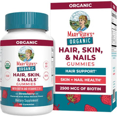 MARYRUTH'S Organic Hair Skin and Nail Vitamins, Ages 14+, Skin Care, 60ct | USDA Organic, 2500 mcg Biotin Gummies, Vitamin C & Vitamin E, Hair Growth, Skin Care, Nail Growth