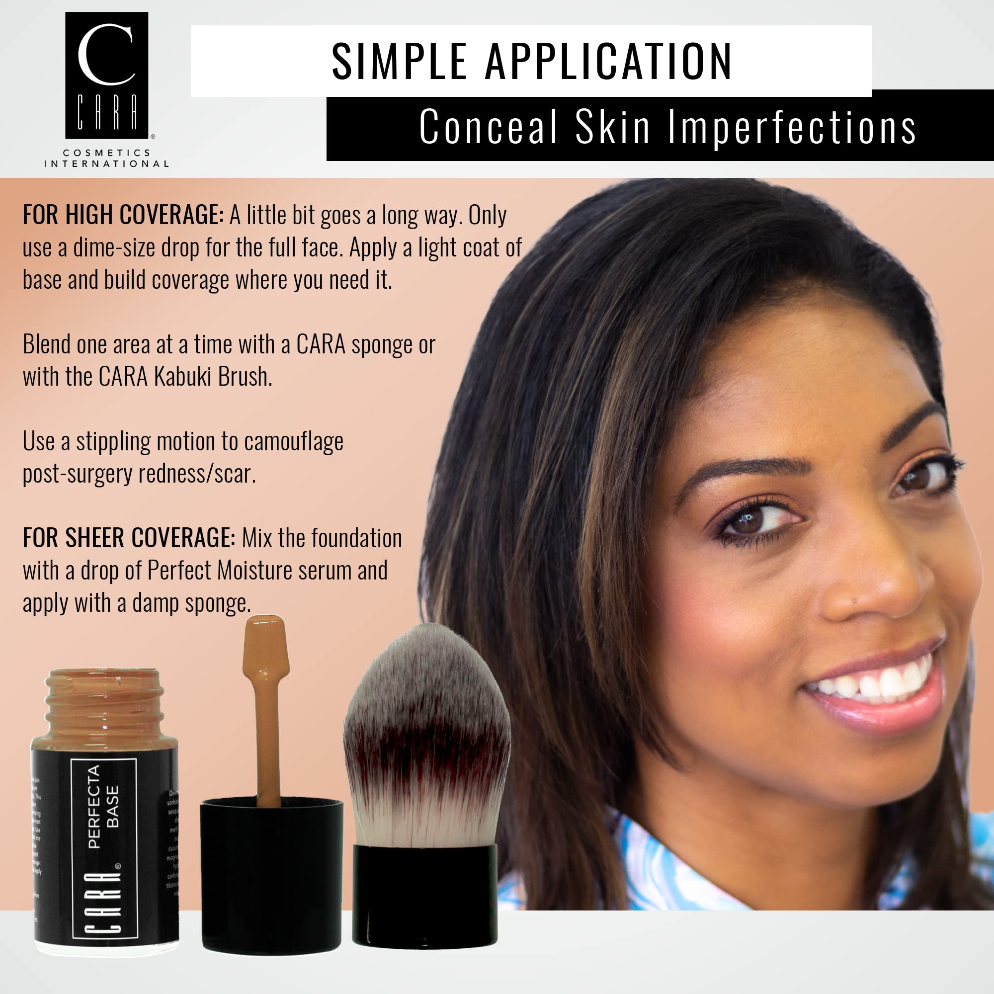 CARA Cosmetics Perfecta Base Foundation - Full Coverage Foundation Makeup, Oil Free Foundation, Light Foundation, Uneven Skin Tone & Oily Skin Foundations, BR-3: Bronze Warm Medium,30ml