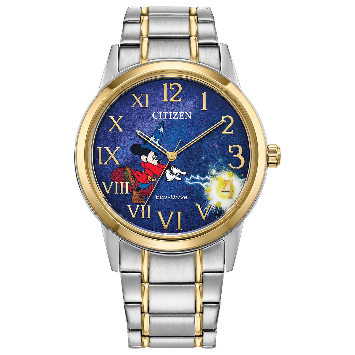 Citizen Men's Eco-Drive Disney Sorcerer’s Apprentice Mickey Two Tone Stainless Steel Watch, 3 Hand (Model: FE7064-71W), Two-Tone