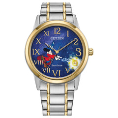 Citizen Men's Eco-Drive Disney Sorcerer’s Apprentice Mickey Two Tone Stainless Steel Watch, 3 Hand (Model: FE7064-71W), Two-Tone