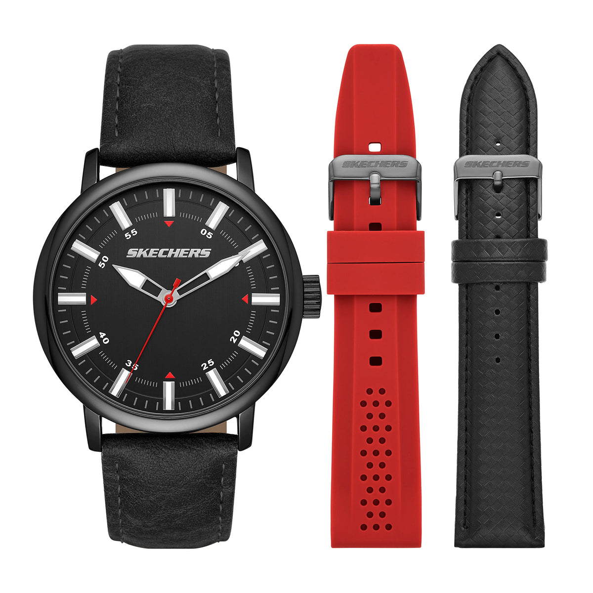 Skechers Men's Quartz Watch Gift Set - Black Red Band Set