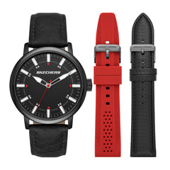 Skechers Men's Quartz Watch Gift Set - Black Red Band Set