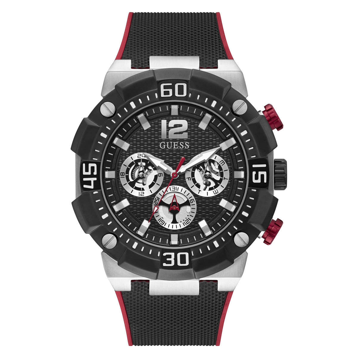 GUESS Men's Stainless Steel Multifunction 50mm Watch, Black/Silver-Tone, one, Quartz Watch